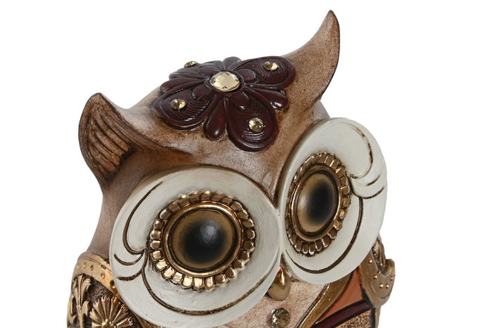 DKD Home Decor Figura de Búho Dorado y Naranja en Resina