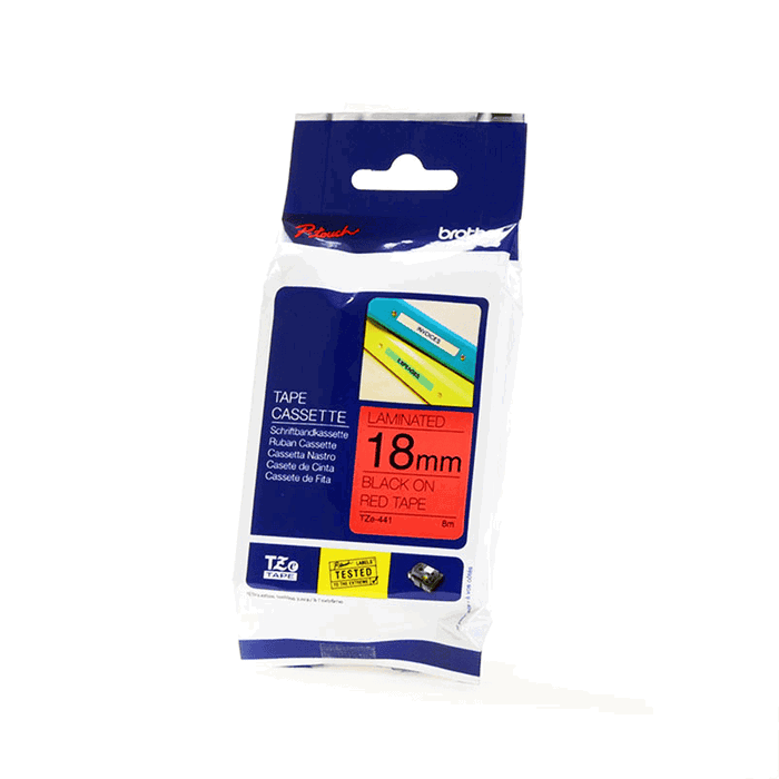 Brother TZe-441 Cinta Laminada Rojo con Texto Negro 18mm