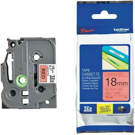 Brother - Cinta Rotuladora Laminada, Texto Negro Sobre Rojo, 18 mm x 8 m, TZ