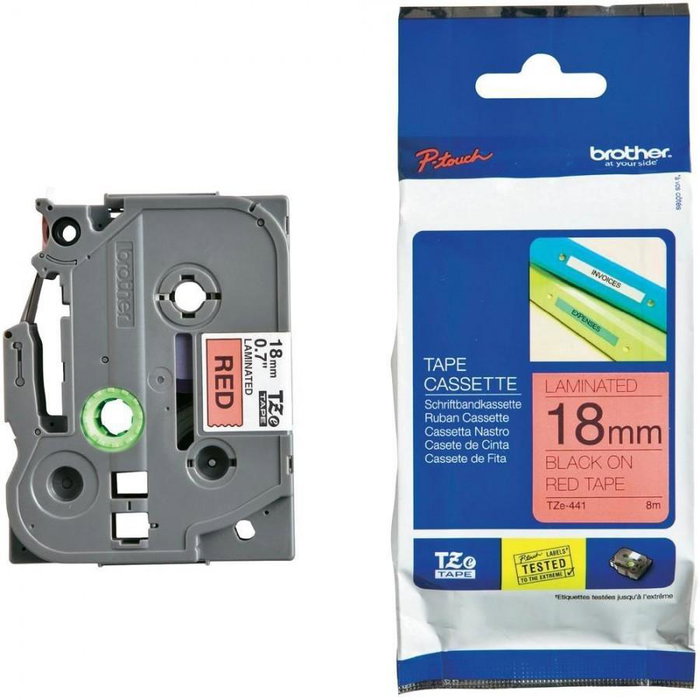 Brother TZe-441 Cinta Laminada Rojo con Texto Negro 18mm