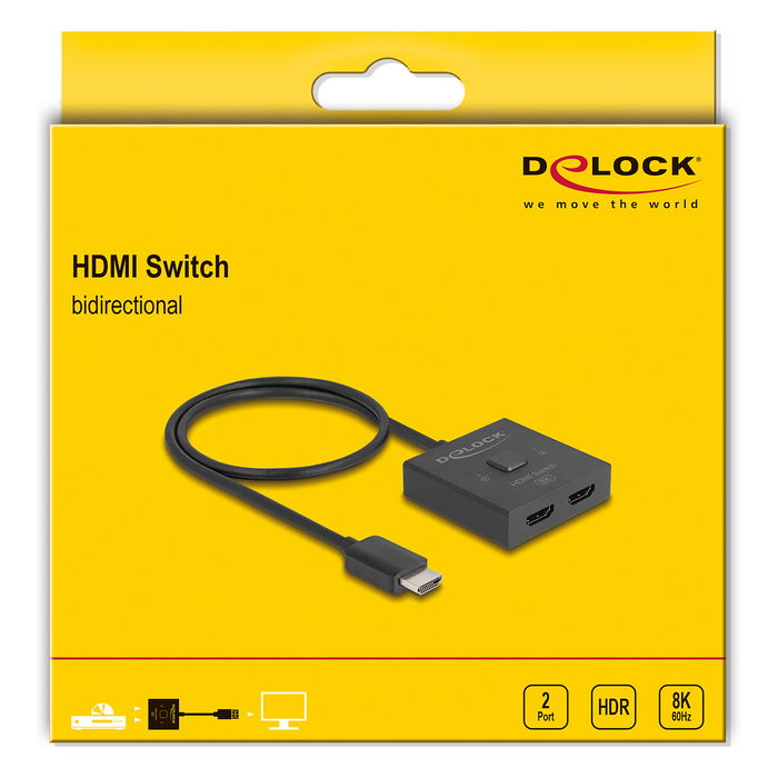 DeLOCK HDMI Switch 2 auf 1 bidirektional 8K - 2 Entradas 1 Salida, 8K@60Hz / 4K@144Hz, HDR, Plug & Play