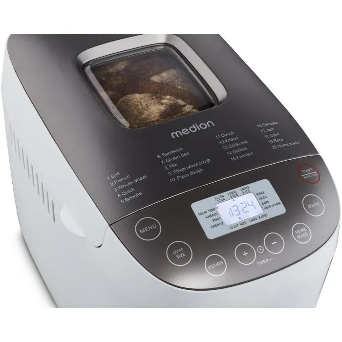 Medion Máquina de hacer pan de 950 W con 19 programas, Blanco Medion Máquina de hacer pan de 950 W con 19 programas, Blanco