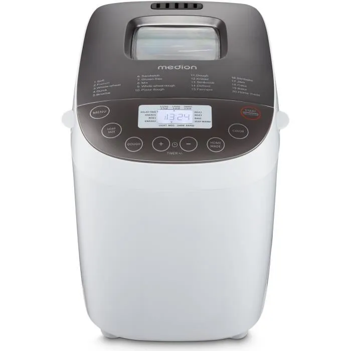 Medion Máquina de hacer pan de 950 W con 19 programas, Blanco Medion Máquina de hacer pan de 950 W con 19 programas, Blanco