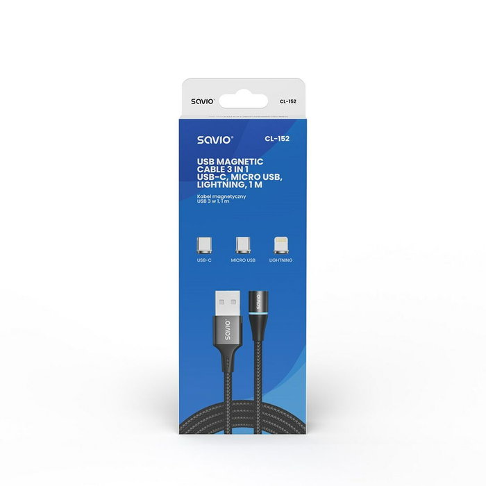 SAVIO Cable Magnético USB 2.0 Negro 1m