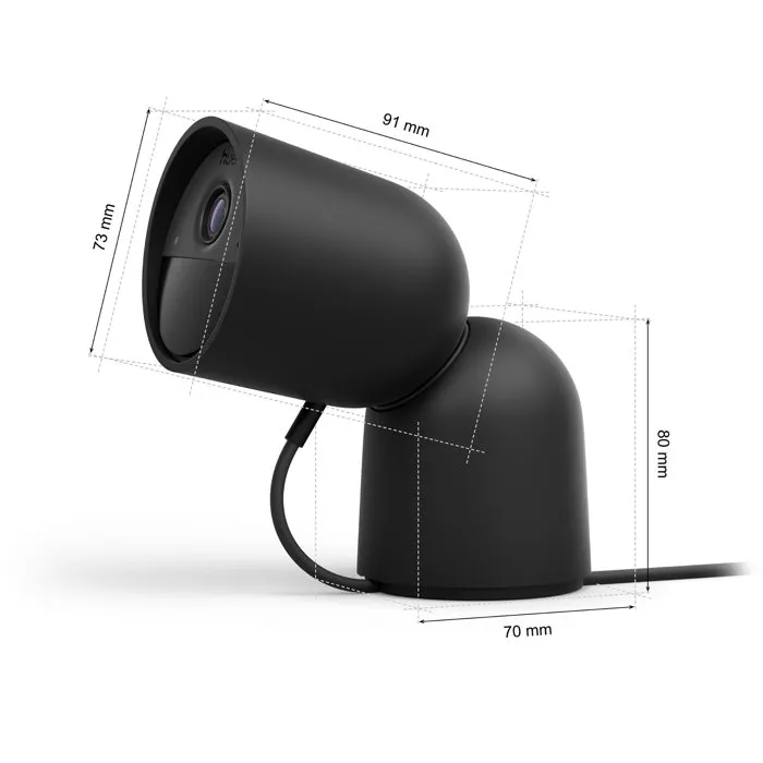 Philips Hue AACFZ87483 Cámara Inteligente para Exteriores con Cable, Visión Nocturna 2K, Color Negro