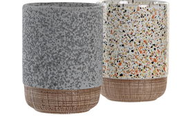 DKD Home Decor Vaso Básico Gres Beige Gris 8 x 10 x 8 cm (12 Unidades)