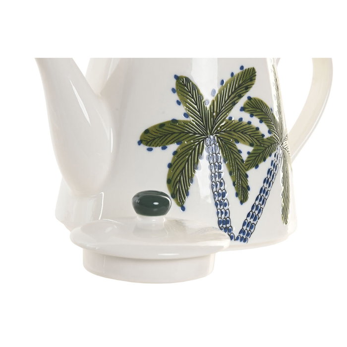 DKD Home Decor Tetera de Porcelana Palmeras Verde y Azul 850ml