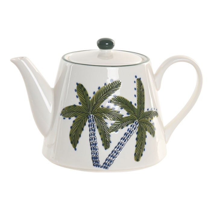 DKD Home Decor Tetera de Porcelana Palmeras Verde y Azul 850ml