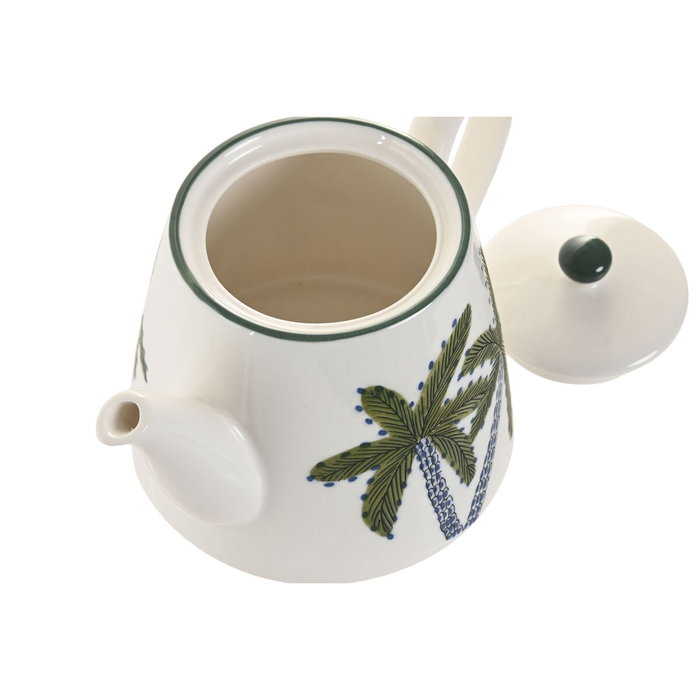 DKD Home Decor Tetera de Porcelana Palmeras Verde y Azul 850ml