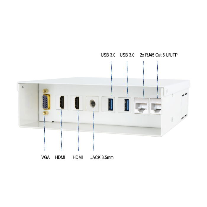 Ewent EW1555 Caja de Conexiones Multimedia - 1x VGA, 2x HDMI, Audio, 2x USB, 2x RJ45 Cat.6, para Pared, Blanco
