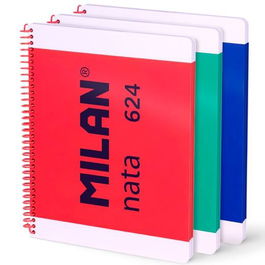 Milan 624 Cuaderno Espiral A4 80H 95 gr Pautado 7 mm Tapa Dura Colección Nata® Pack 3 Ud