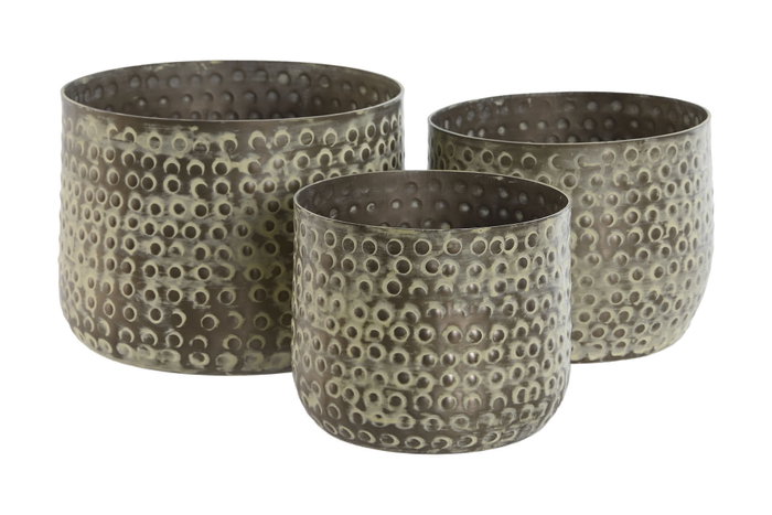 DKD Home Decor Macetero Mundra Verde Aluminio Hecho a Mano Set de 3 Piezas 17 x 17 x 13 cm