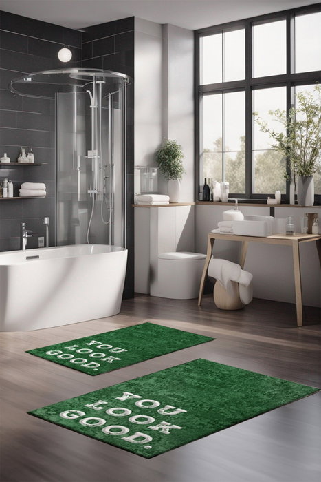 Mijölnir CT-5415 Juego de Alfombrillas de Baño 2 Piezas, Poliéster, Antideslizante, Antibacteriano, Lavable a Máquina, 40x60 cm y 60x100 cm