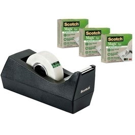 Scotch Dispensador Portarrollos C38 Negro + 3 Cinta Mágica 900