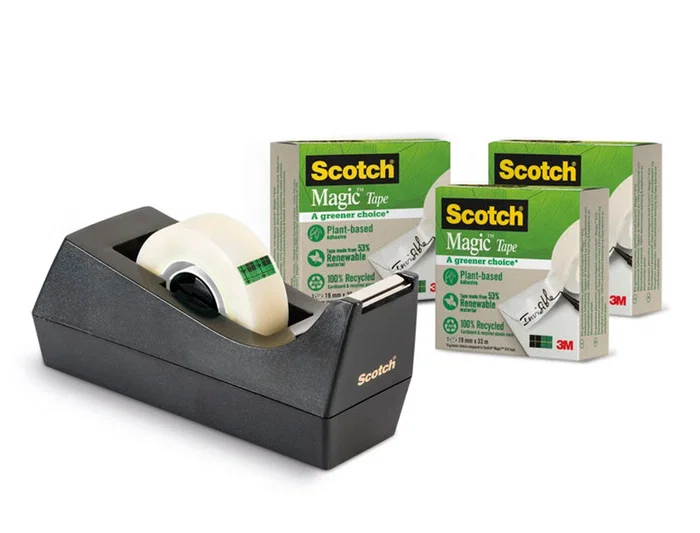Scotch Dispensador Portarrollos C38 Negro + 3 Cinta Mágica 900