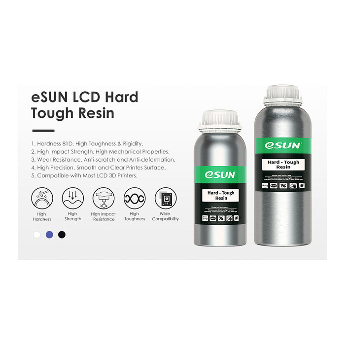 eSUN 3D Resina UV/LCD Hard Tough Grey 1kg para Impresora 3D, Fotopolímero 405nm, Modelado de Alta Precisión