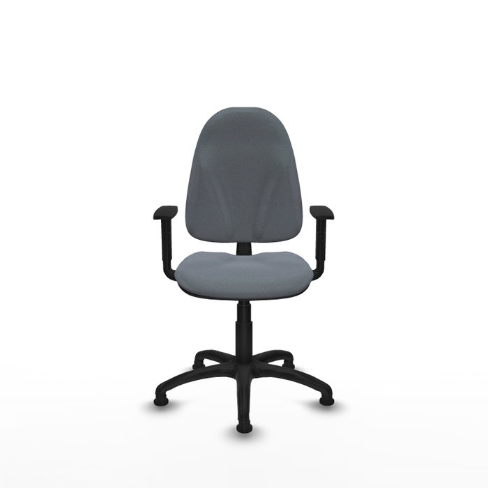 Silla de oficina Algarra con mecanismo Contacto permanente básico tapizada con Tela color Gris. Equipada con Base poliamida negra, Brazos 1Dy Topes