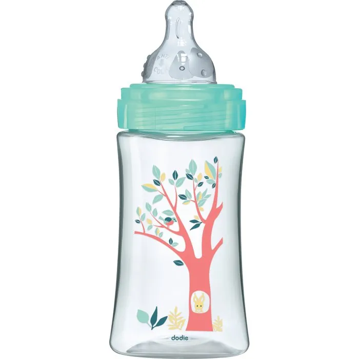 Dodie - Botella de iniciación + 270mL Biberón Anticólicos con Tetina Redonda 3 Velocidades para Recién Nacido Valentin Green