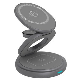 ICY BOX IB-SH101-CH Cargador Magnetizado Plegable 3 en 1 15W para Apple Watch, iPhone y AirPods con MagSafe, Cable USB-C de 1 m, Color Gris Antracita