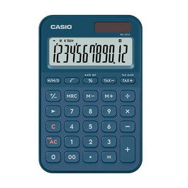Casio MS-20YC-NY Calculadora de Sobremesa Pequeña 12 Dígitos, Azul Marino, Pantalla Grande, Cálculo de Impuestos y Tiempo, Alimentación Solar y a Pilas