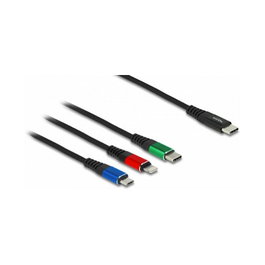 DeLOCK Cable de Carga USB C 3 en 1, 1 m, USB Tipo C a Lightning/Micro USB/USB C, USB 2.0, Color Negro/Azul/Verde/Rojo, Ref. 3 en 1 USB Type-C