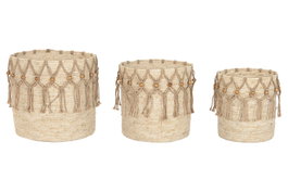 DKD Home Decor Set de 3 Cestas de Fibra y Algodón Natural