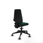 Silla de oficina Elche con mecanismo Asincro tapizada con Similpiel color Verde botella. Equipada con Base piramidal negra, Sin brazos y Ruedas 65 mm parqué