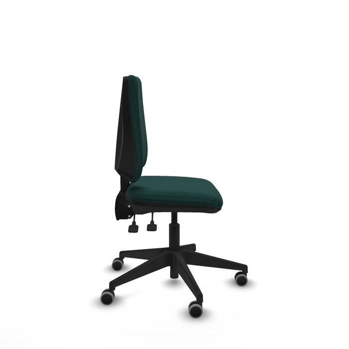 Silla de oficina Elche con mecanismo Asincro tapizada con Similpiel color Verde botella. Equipada con Base piramidal negra, Sin brazos y Ruedas 65 mm parqué Silla de oficina Elche con mecanismo Asincro tapizada con Similpiel color Verde botella. Equipada con Base piramidal negra, Sin brazos y Ruedas 65 mm parqué