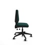 Silla de oficina Elche con mecanismo Asincro tapizada con Similpiel color Verde botella. Equipada con Base piramidal negra, Sin brazos y Ruedas 65 mm parqué