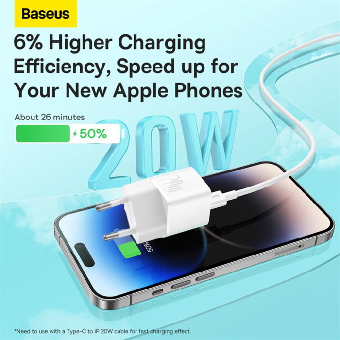 Baseus GaN5 Mini Fast Charger 1C 20W EU Blanco Baseus GaN5 Mini Fast Charger 1C 20W EU Blanco