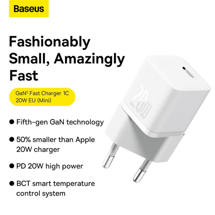 Baseus GaN5 Mini Fast Charger 1C 20W EU Blanco Baseus GaN5 Mini Fast Charger 1C 20W EU Blanco