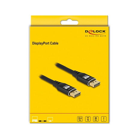 DeLOCK Cable DisplayPort 1.4 (8K @60Hz, 7680x4320, 32.4 Gbit/s, 2m) Macho-Macho, Doble Blindaje, Negro, Plug and Play