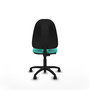 Silla de oficina Algarra con mecanismo Contacto permanente básico tapizada con Similpiel color Turquesa. Equipada con Base poliamida negra, Sin brazos y Ruedas de nailon 50 mm