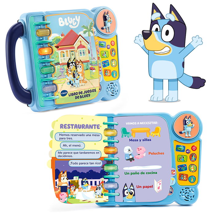V-Tech Libro de Juegos Bluey 80-541222 Infantil Interactivo con Voz y Luces, 4 Modos de Juego, +3 Años