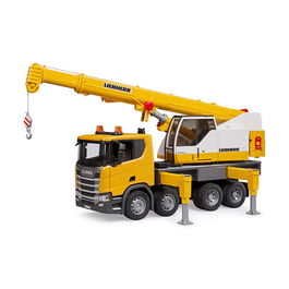 BRUDER - Camión Grúa de Juguete con Sonido y Efectos Sonoros, Escala 1:16, Color Negro, Blanco y Amarillo, 3 Años en Adelante - Modelo 03571