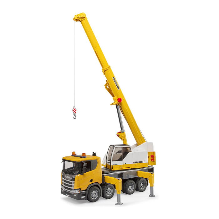 BRUDER - Camión Grúa de Juguete con Sonido y Efectos Sonoros, Escala 1:16, Color Negro, Blanco y Amarillo, 3 Años en Adelante - Modelo 03571