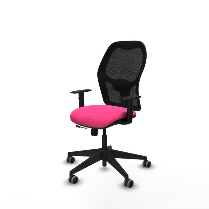 PIQUERAS Y CRESPO Silla de oficina Alocén con malla negra y asiento rosa