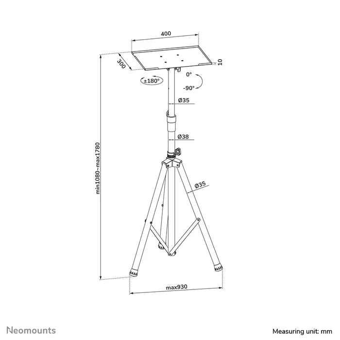 Neomounts NS-FS200BLACK Soporte de Piso para Pantalla de Señalización de 81.3 cm (32") Hasta 15 kg, VESA 75/100, Ajustable en Altura 108-178 cm Negro