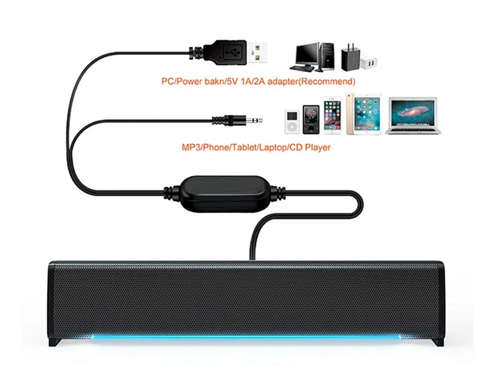Q-connect Barra de Sonido para PC con Iluminación LED Color Negro
