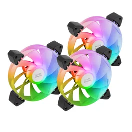 Mars Gaming MF-3AR Kit 3 Ventiladores PC ARGB 120mm Reversed, Negro, Aspas Invertidas, Iluminación 360°, FDB Silencioso, Compatible con Aura Sync, Mystic Light, RGB Fusion