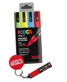 Marcador T.Opaca No Perm. Uni Posca 1.8-2.5Mm (Pc-5M/4C) Estuche De 4 (Incluye Llavero De Regalo)