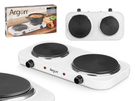 Argon Hornillo Eléctrico Doble Blanco 2500W con Placas Calefactoras, Regulador de Temperatura, Dimensiones 48x7x26 cm (Set de 4)
