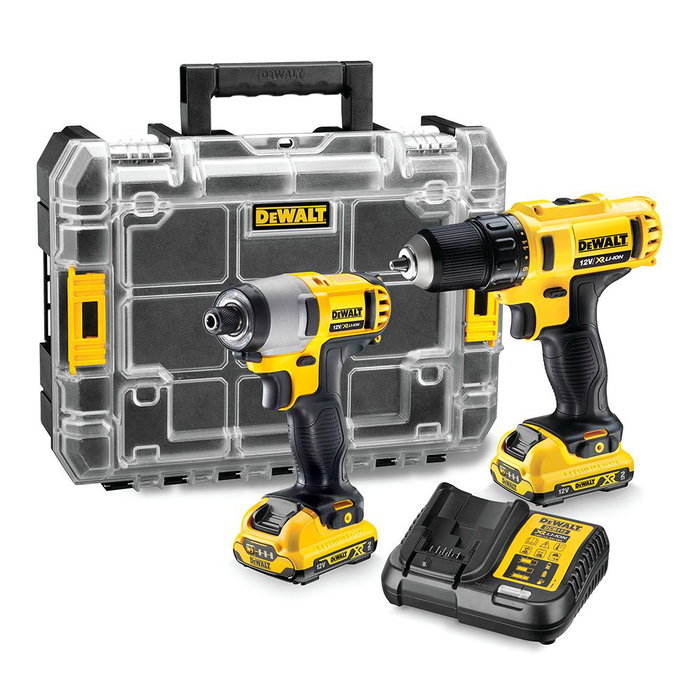 Dewalt Kit Taladro Atornillador XR 12V + Atornillador Impacto XR 12V + Organizador TSTAK V con 2 Baterías Li-Ion 2Ah Dewalt Kit Taladro Atornillador XR 12V + Atornillador Impacto XR 12V + Organizador TSTAK V con 2 Baterías Li-Ion 2Ah