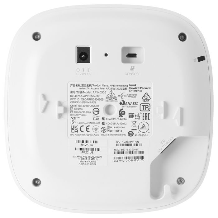 HPE Aruba Instant On AP22 Access Point Wi-Fi 6, 1,77 Gbps, 2,4/5 GHz, Bluetooth, PoE, Blanco, Incluye Fuente 12V (EU) HPE Aruba Instant On AP22 Access Point Wi-Fi 6, 1,77 Gbps, 2,4/5 GHz, Bluetooth, PoE, Blanco, Incluye Fuente 12V (EU)