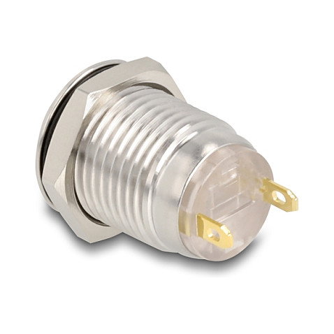 DeLOCK Botón de Presión para Montaje 12 mm, 2 Conexiones para Soldar, Plata Acero Inoxidable Níquel, 230V 3A IP65 - Ref. 20983