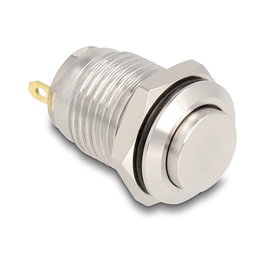 DeLOCK Botón de Presión para Montaje 12 mm, 2 Conexiones para Soldar, Plata Acero Inoxidable Níquel, 230V 3A IP65 - Ref. 20983