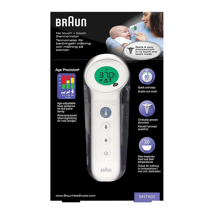Braun BNT 400 WE Termómetro de distancia para frente, Blanco, Medición corporal y superficial, LCD, 2s Braun BNT 400 WE Termómetro de distancia para frente, Blanco, Medición corporal y superficial, LCD, 2s