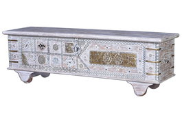 Giner y Colomer Baúl Madera de Mango Blanco Envejecido 48x148x43 cm