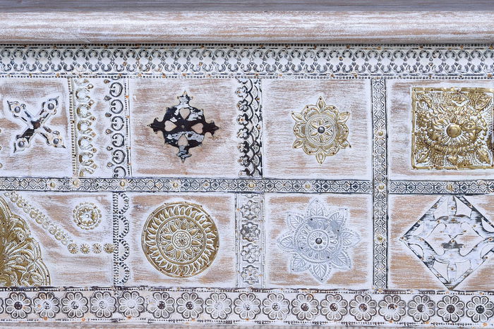 Giner y Colomer Baúl Madera de Mango Blanco Envejecido 48x148x43 cm