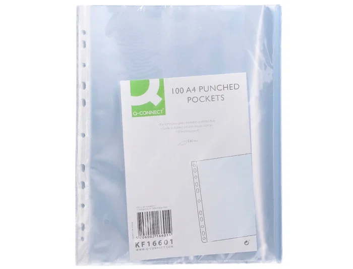 Q-connect Funda Multitaladro Cristal DIN A4 80 mc, Bolsa de 100 Unidades